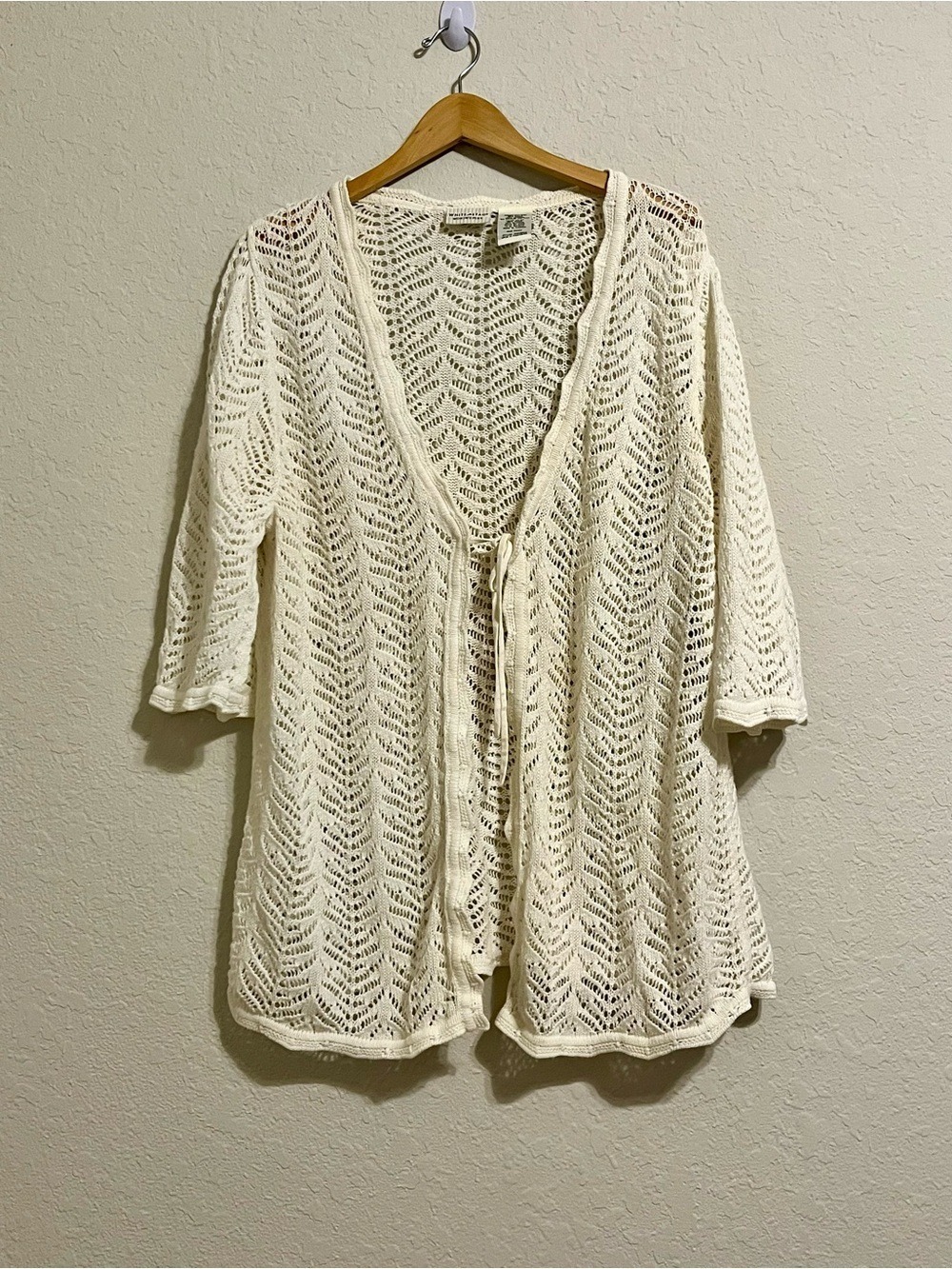 Romantic Boho Crochet Cardigan Open Knit Tie Front Cottagecore 22W Prairie - Picture 2 of 8